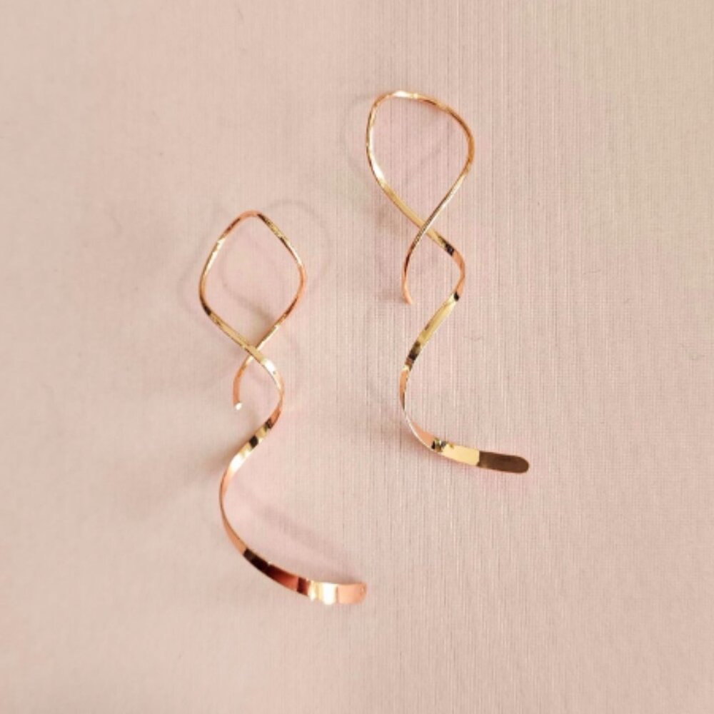 14K Gold Plated Spiral Dangle Earrings - Picture 3 of 5